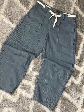 CALI 1850 sz 11/30 BARREL LEG Navy Pinstripe Drawstring button up Jeans